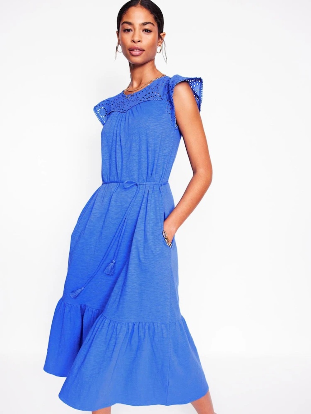 Boden Blue Juliet Broderie 100% Cotton Midi Dress Blue NWT Size 0 Petite